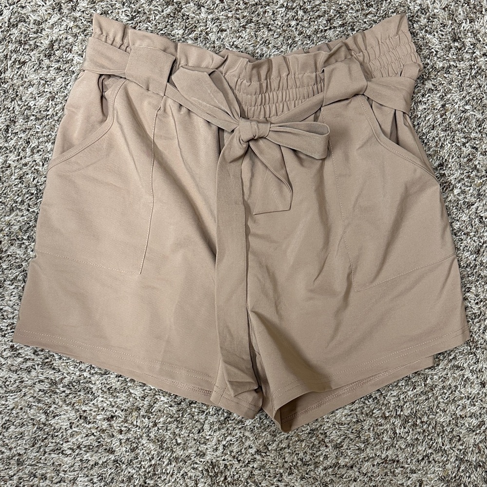 Grace Karin High Waist Tan Shorts with Bow